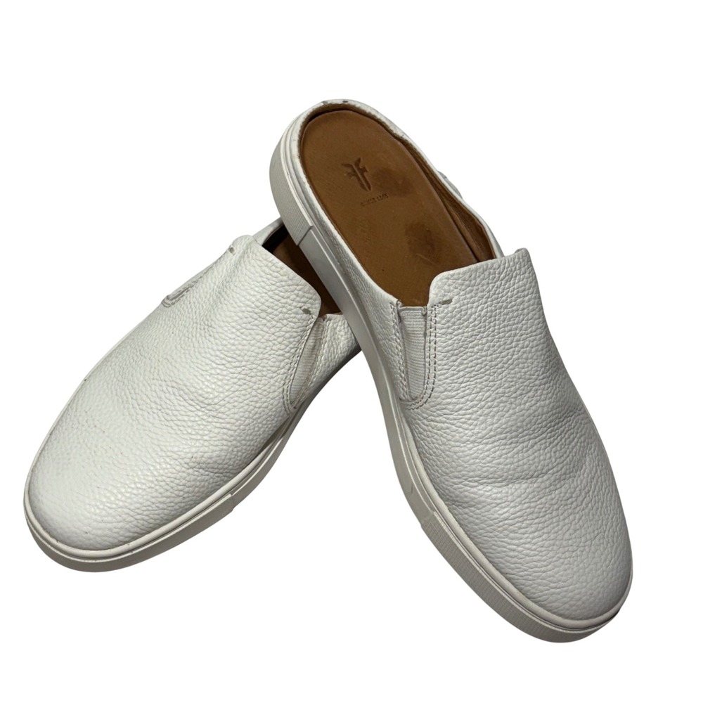 Frye Ivy Mule Sneakers Womens 7 White Pebbled Leather Slip On Shoes 3479173-WHT‎
